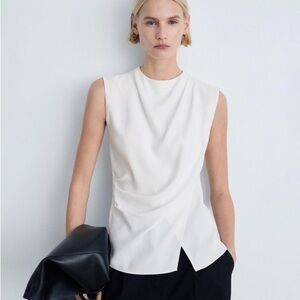 NWOT MNG Area Sleeveless Draped Blouse White Wrap Asymmetrical Small XS